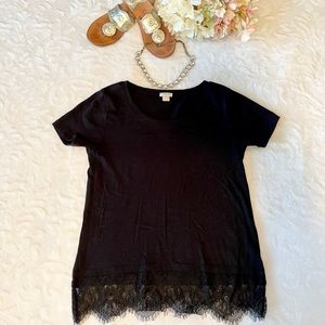 J. Crew Factory black tee with lace trim